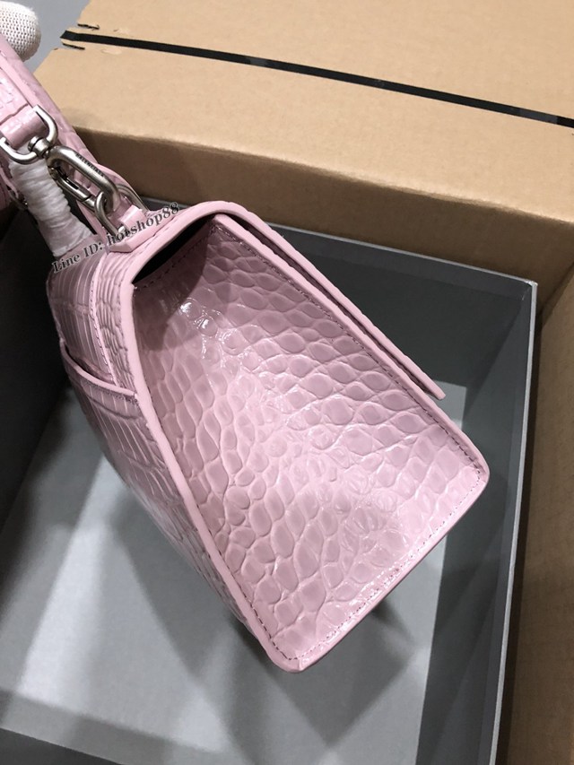 Balenciaga專櫃爆款大號手提女包 巴黎世家升級版鱷魚胭脂粉銀扣Hourglass沙漏包 fyj1632